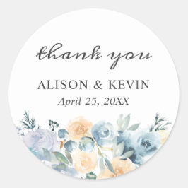 Adesivo Redondo Elegante Chic Vanilla Azul Floral Obrigado