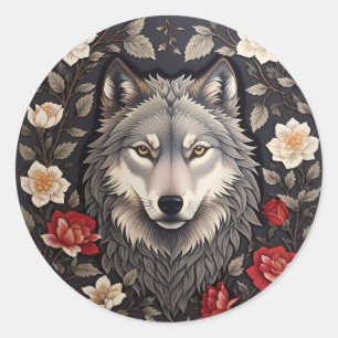 Adesivo Redondo Elegante Cinza Wolf Floral