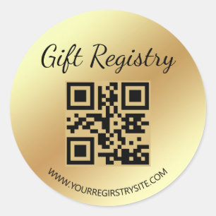 Adesivo Redondo elegante código QR de lista de presentes de ouro p