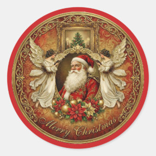 Adesivo Redondo Elegante Colagem de Natal Vitoriano em Marfim e Ve