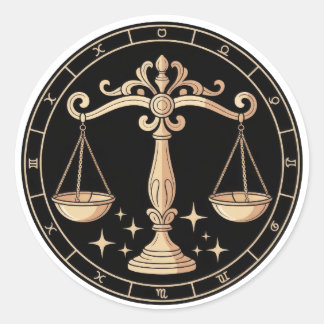 Adesivo Redondo Elegante Constelação do Zodíaco Libra Dourado Pret