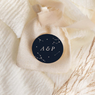 Adesivo Redondo Elegante Constellação Azul Monograma de Casamento