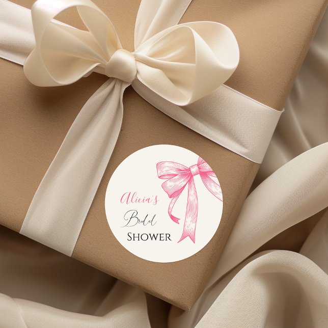 Adesivo Redondo Elegante Coquete Retro Rosa Chuveiro de Noiva com  (Criador carregado)