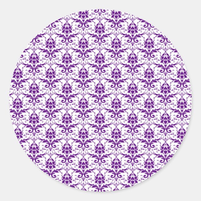 Adesivo Redondo Elegante, Cor damasco roxa e branca (Frente)