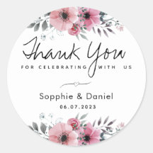 Elegante Cor De Água Rosa Floral Obrigado