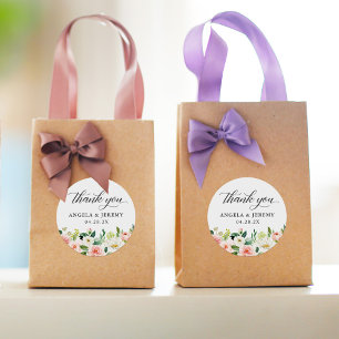 Adesivo Redondo Elegante cora o obrigado floral cor-de-rosa do