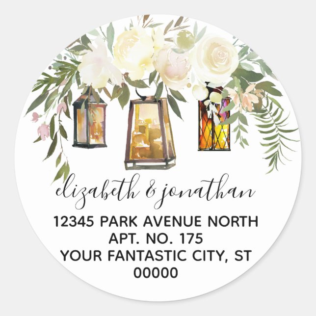 Adesivo Redondo Elegante Cream Floral Greenery Endereço de Retorno (Frente)