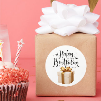 Adesivo Redondo Elegante Creme e Dourado Luxo Feliz Aniversário