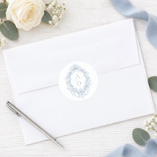 Adesivo Redondo Elegante Crista de Monograma Floral para Casamento