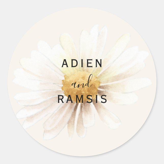 Adesivo Redondo Elegante Daisy Wedding Sticker (Frente)
