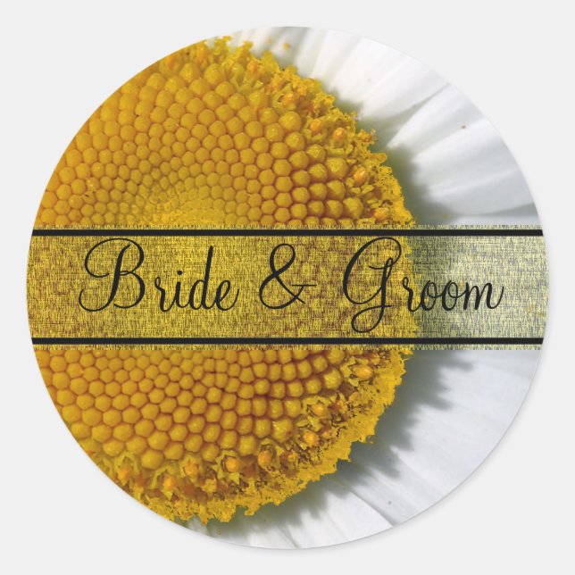 Adesivo Redondo Elegante Daisy Wedding Stickers (Frente)