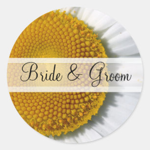 Adesivo Redondo Elegante Daisy Wedding Stickers