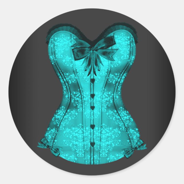 Adesivo Redondo Elegante de Corset Azul Elegante (Frente)