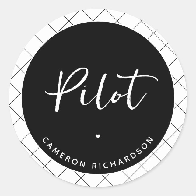 Adesivo Redondo Elegante de Graduação da Escola de Aviação Piloto  (Frente)