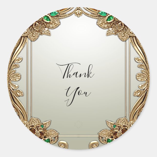 Adesivo Redondo Elegante de Ornamentado Dourado (Frente)