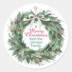 Adesivo Redondo Elegante de Wreath de Natal