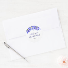 Adesivo Redondo elegante design de casamento floral azul em aquare