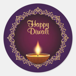 Adesivo Redondo Elegante Diwali Diyas Purple