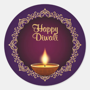 Adesivo Redondo Elegante Diwali Diyas Purple