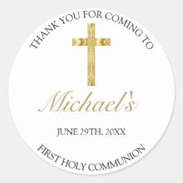 Adesivo Redondo Elegante Dourada Cross First Santa Comunhão Obriga