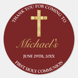 Adesivo Redondo Elegante Dourada Cruz Vermelha Primeira Comunhão O