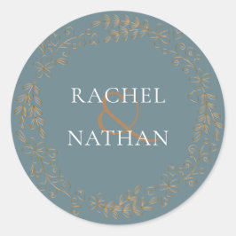 Adesivo Redondo Elegante Dourada Floral Garland Personalizada
