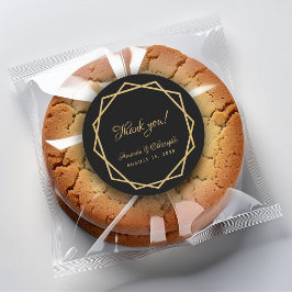 Adesivo Redondo Elegante Dourada Geométrica Negra Obrigado Casamen