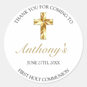 Adesivo Redondo Elegante Dourada Primeira Sagrada Comunhão Obriga