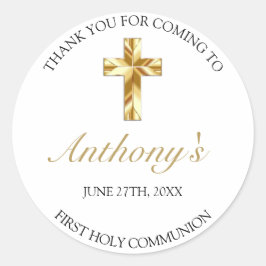 Adesivo Redondo Elegante Dourada Primeira Sagrada Comunhão Obrigad