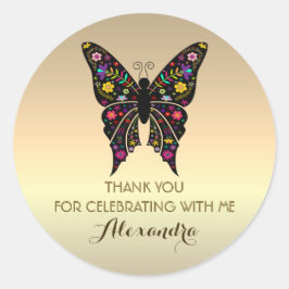 Adesivo Redondo Elegante Dourado Aniversário Obrigado