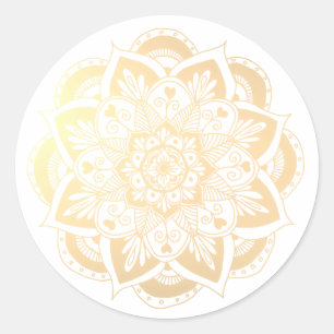 Adesivo Redondo Elegante Dourado de Flor Mandala