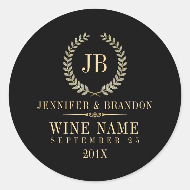 Adesivo Redondo Elegante Dourado e Silver Laurel Wreath (Frente)