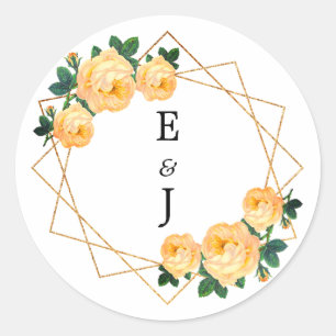 Adesivo Redondo Elegante Dourado Glitter Geométrico Laranja Flora