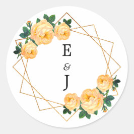 Adesivo Redondo Elegante Dourado Glitter Geométrico Laranja Floral
