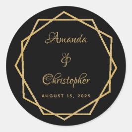 Adesivo Redondo Elegante Dourado no Casamento Geométrico Moderno N