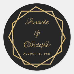 Adesivo Redondo Elegante Dourado no Casamento Geométrico Moderno N
