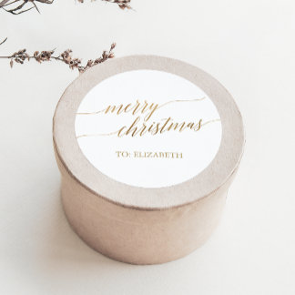 Adesivo Redondo Elegante Dourado Nome do presente de Natal Feliz