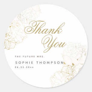 Adesivo Redondo Elegante Dourado Peonies Floral SketChá de panela