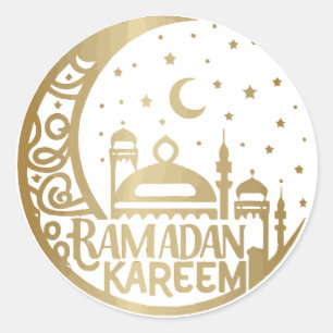 Adesivo Redondo Elegante Dourado Ramadan Kareem Mubarak