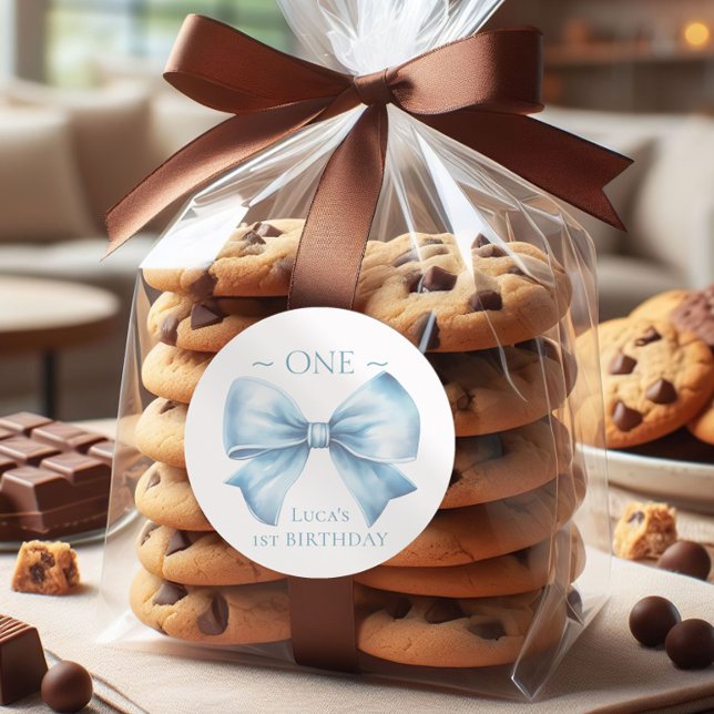 Adesivo Redondo Elegante Dusty Blue Arco Primeiro Aniversário (Criador carregado)