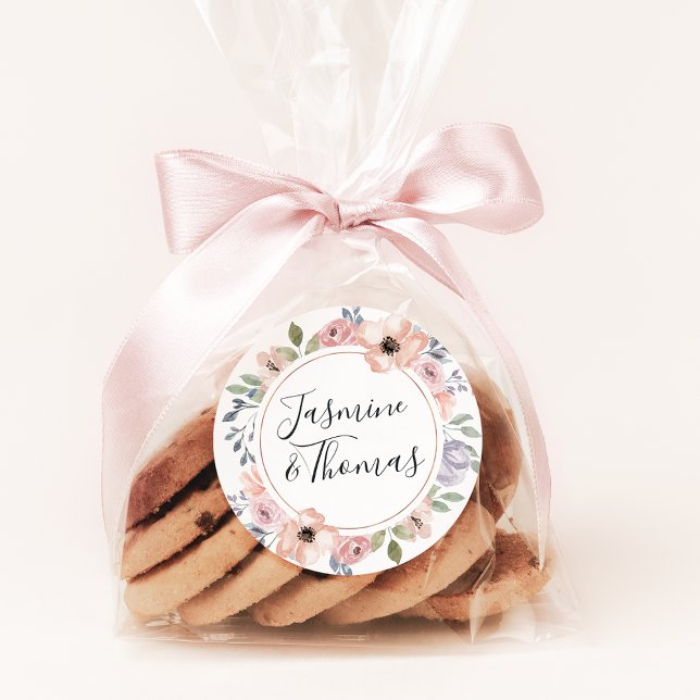 Adesivo Redondo Elegante Dusty Rosa e Peach Floral Wreath Wedes (Criador carregado)