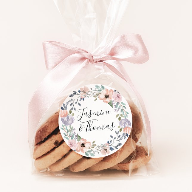 Adesivo Redondo Elegante Dusty Rosa e Peach Floral Wreath Wedes (Criador carregado)
