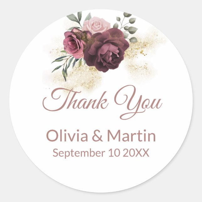 Adesivo Redondo Elegante Dusty Rosa Floral (Frente)