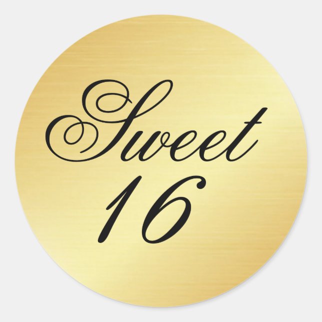 Adesivo Redondo Elegante e Chic Dourado Sweet 16 Sticker (Frente)