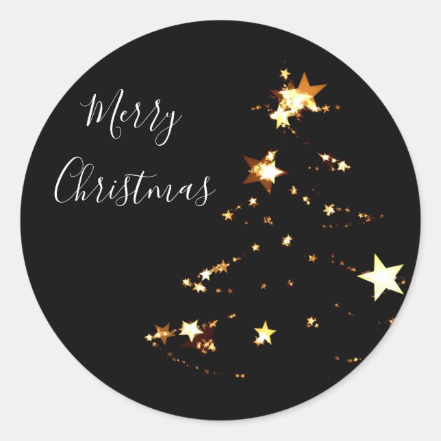 Adesivo Redondo elegante e moderno estrelas de ouro de Natal Feliz (Frente)
