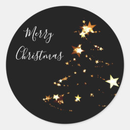 Adesivo Redondo elegante e moderno estrelas de ouro de Natal Feliz