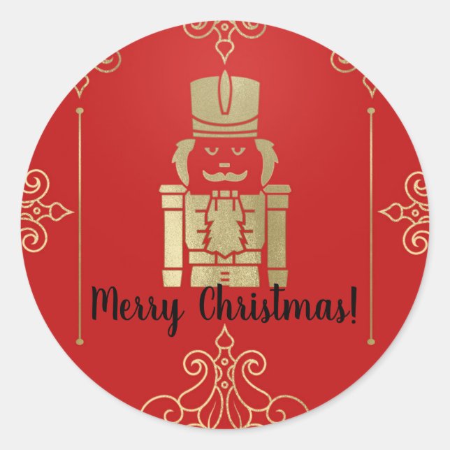 Adesivo Redondo Elegante e Sofisticado Nutcracker de Natal com Dou (Frente)