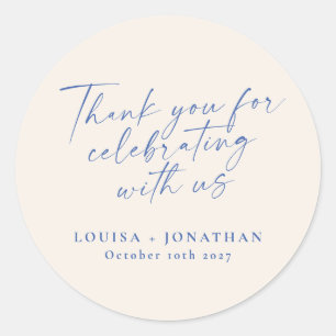 Adesivo Redondo Elegante Ecru Blue Trendy Script Personalizado Obr