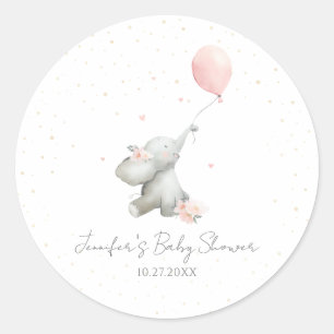 Adesivo Redondo Elegante Elefante de Aquarela Floral com Balão