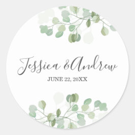 Adesivo Redondo Elegante Elegante De Envelope De Casamento Eucalyp